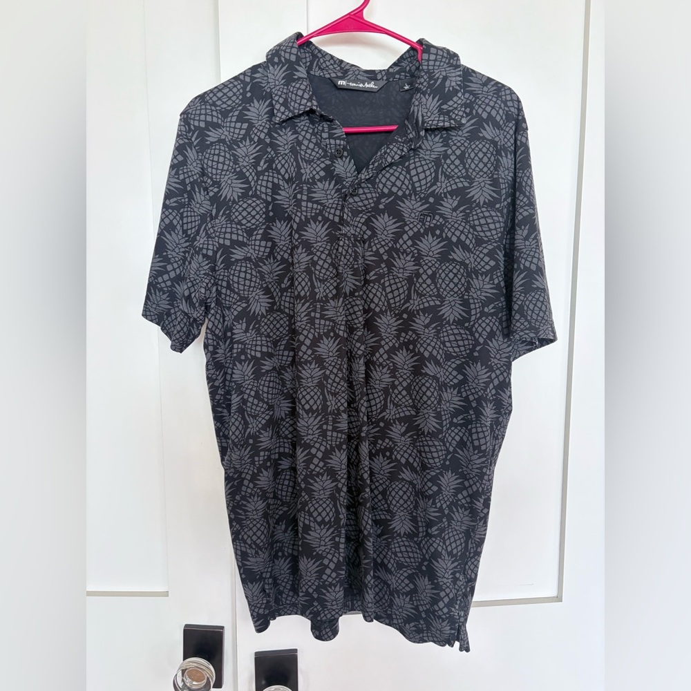 TravisMathew Black Short Sleeve Pineapple-Print Polo